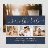スクリプモダントNavy Blue and Silverの結婚4枚の写真 セーブザデート (正面/裏面)