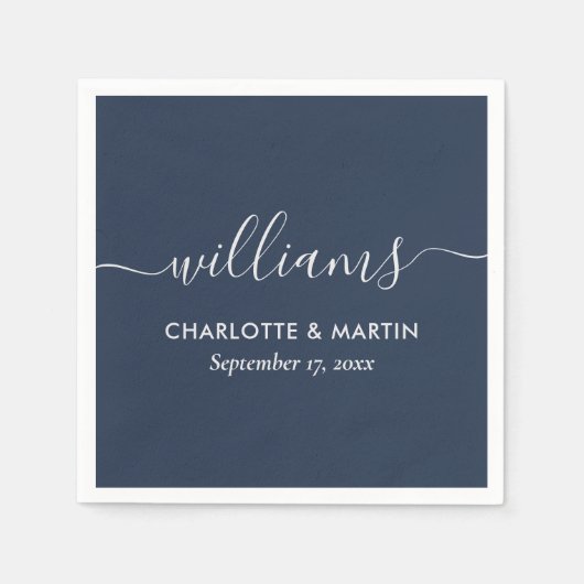 スクリプモダントNavy Blue and Silver結婚's スタンダードカクテルナプキン (正面)