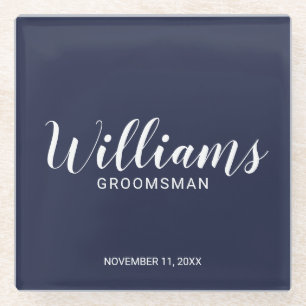 スクリプモダントNavy Blue Groomsmanパーソナライズされた ガラスコースター