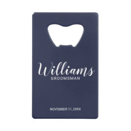スクリプモダントNavy Blue Groomsmen(ネイビーパーソナライズされたルGroomsm クレジットカード栓抜き
