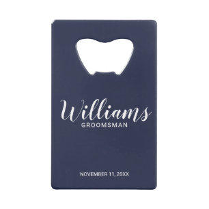 スクリプモダントNavy Blue Groomsmen(ネイビーパーソナライズされたルGroomsm クレジットカード栓抜き