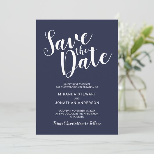 スクリプモダントNavy Blue Wedding日付の保存 セーブザデート (スタンド正面)