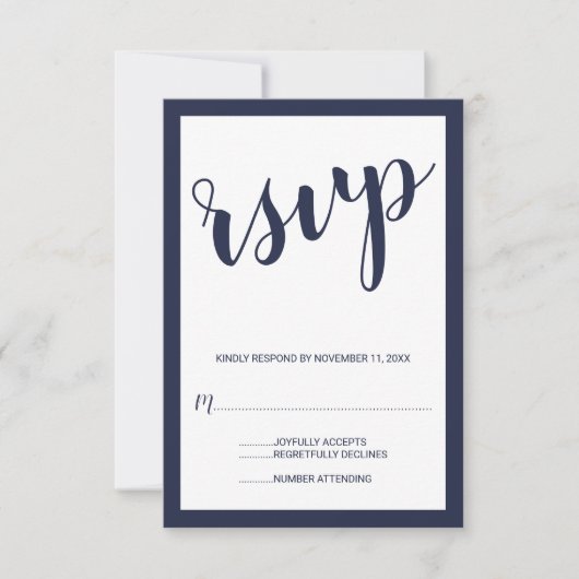 スクリプモダントNavy Blue Wedding RSVP (正面)
