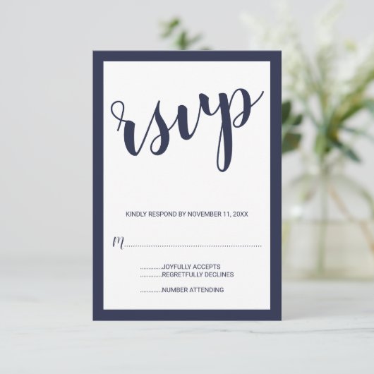 スクリプモダントNavy Blue Wedding RSVP (スタンド正面)