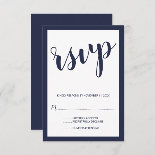 スクリプモダントNavy Blue Wedding RSVP (正面/裏面)
