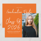 スクリプモダントOrange写真卒業パーティー 招待状 (正面/裏面)