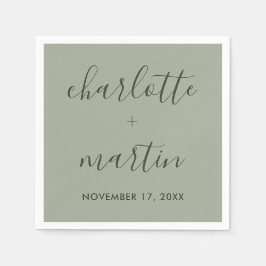 スクリプモダントSageグリーン婚約ウェディングシャワー スタンダードカクテルナプキン (正面)