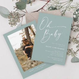 スクリプモダントSage Green写真ベビーシャワー 招待状