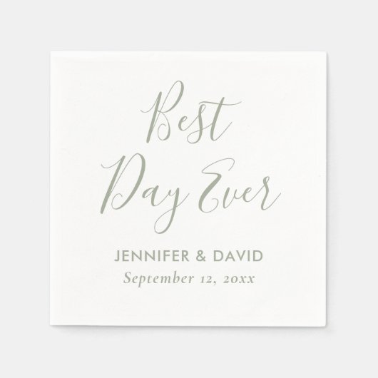 スクリプモダントSage Green結婚の スタンダードカクテルナプキン (正面)