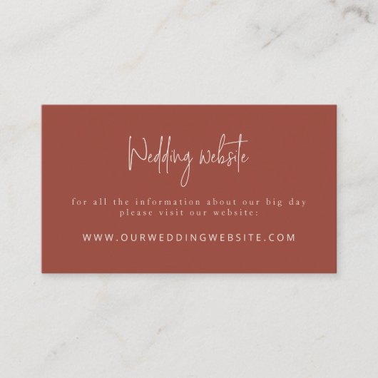 スクリプモダントTerracotta & Creamの結婚ウェブサイト エンクロージャーカード (正面)