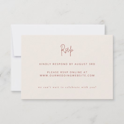 スクリプモダントTerracotta & Creamの結婚ウェブサイト 出欠カード (正面)