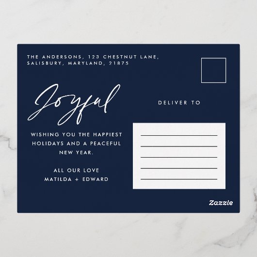 スクリプモダンミニマルト写真数々のクリスマス・レトロ 箔シーズンポストカード (裏面)