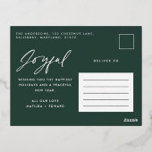 スクリプモダンミニマルト数々の写真クリスマスグリーン 箔シーズンポストカード (裏面)