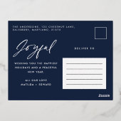 スクリプモダンミニマルト数々の写真クリスマスブルー 箔シーズンポストカード (裏面)