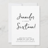スクリプモダンミニマルトSweet 16ブラック&ホワイト 招待状 (正面)