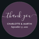 スクリプモダンルパープルウェディングシャワーありがとう ラウンドシール<br><div class="desc">自分のパープルパーソナライズされたのシ感謝していステッ結婚クを自分の/シャワーに作成する。オンラインで簡単にパーソナライズ結婚/シャワー詳細。これらのミニマルなパープルのシャワーラウンドステッカーを補うエレガントために利用可能なマッチングアイテム結婚と、よりモアースクリプトフォント。</div>