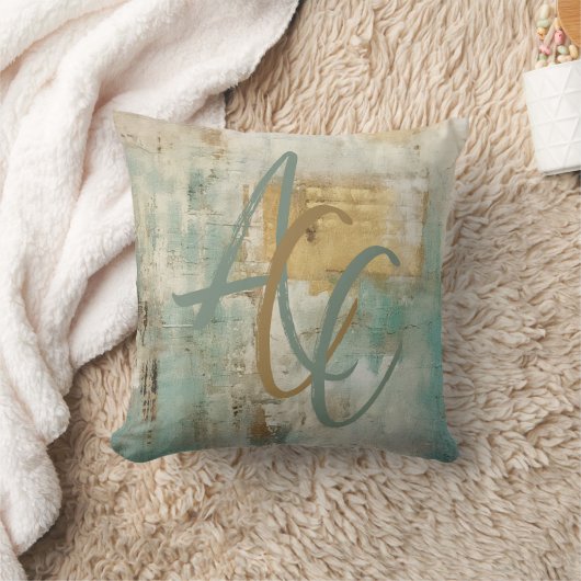 スクリプモノグラムのトモダンティール（緑がかった色）抽象芸術秋 クッション (ブランケット)