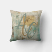 スクリプモノグラムのトモダンティール(緑がかった色)抽象芸術秋 クッション (裏面)