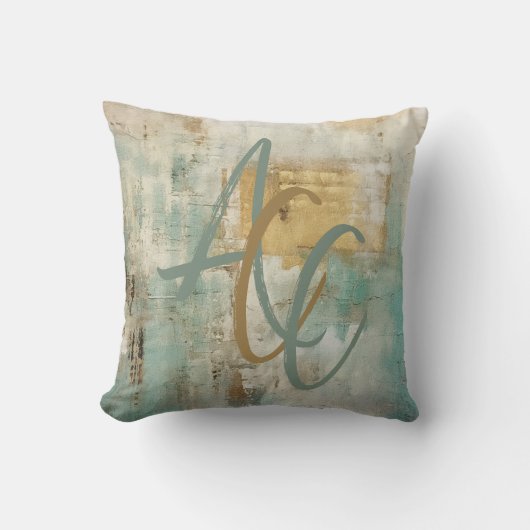 スクリプモノグラムのトモダンティール（緑がかった色）抽象芸術秋 クッション (正面)