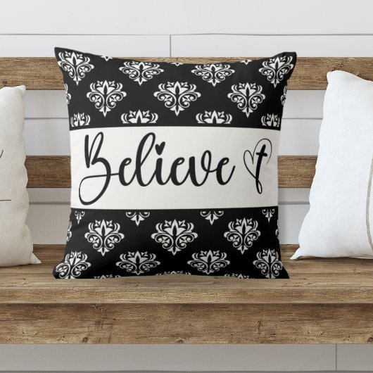 スクリプ信じト白黒ダマスク・クリスチャン クッション