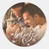 スクリプ信じト |クリスマススノーフレークフォトオーバーレイ ラウンドシール (正面)