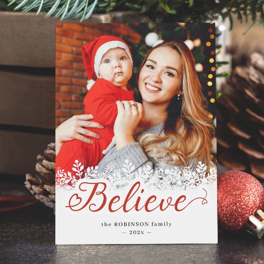 スクリプ信じト・スノーフレーク・オーバーレイ・クリスマスフォト シーズンカード