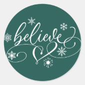 スクリプ信じト | Green Christmas Snowflake Swirls ラウンドシール (正面)