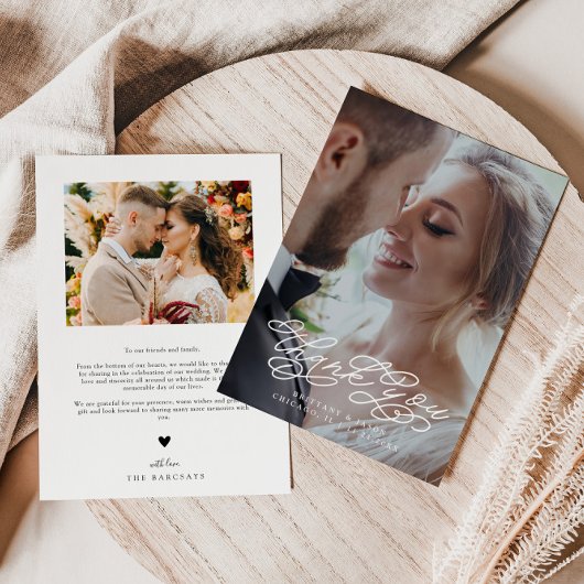 スクリプ渦巻形のトありがとう結婚の写真 サンキューカード