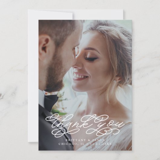 スクリプ渦巻形のトありがとう結婚の写真 サンキューカード (正面)