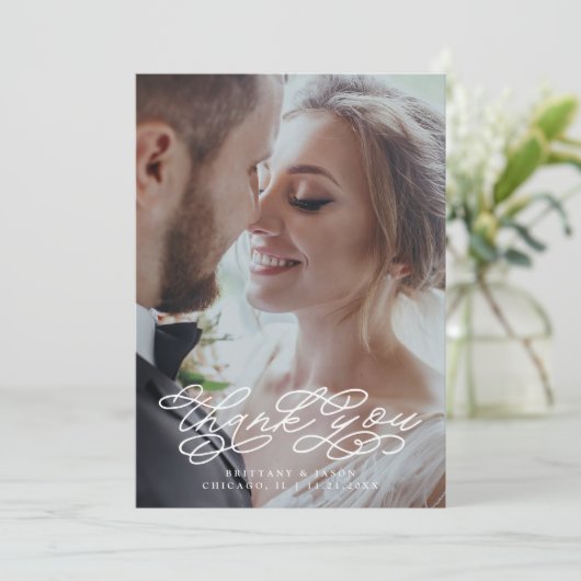 スクリプ渦巻形のトありがとう結婚の写真 サンキューカード (スタンド正面)