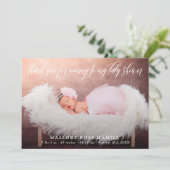 スクリプ渦巻形のトのオーバーレイ写真ありがとう赤ちゃんシャワー 案内状 (スタンド正面)