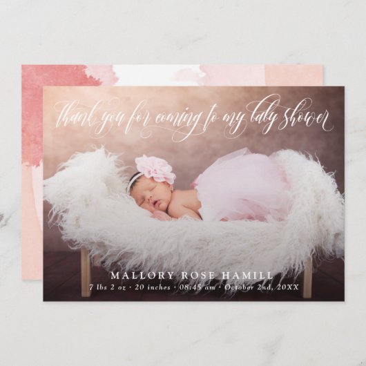 スクリプ渦巻形のトのオーバーレイ写真ありがとう赤ちゃんシャワー 案内状 (正面/裏面)