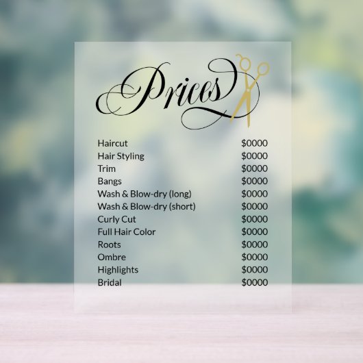 スクリプ渦巻形のト金ゴールドはさみ髪サロン価格表 アクリルサイン (ニュートラル)