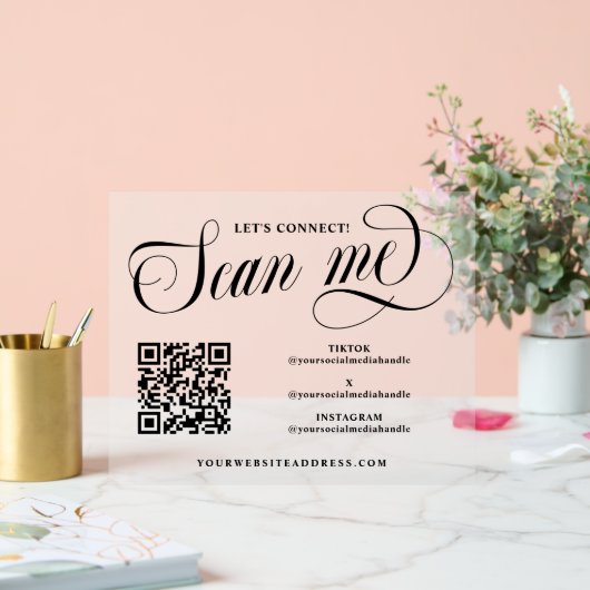 スクリプ渦巻形のトScan Me QRコードソーシャルメディア アクリルサイン (ウェディング)