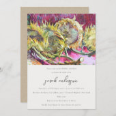 スクリプ素朴トイエローサンフラワーブライダルシャワー 招待状 (正面/裏面)