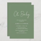 スクリプ素朴トセージ緑シンプルモダン赤ちゃんシャワー 招待状 (正面/裏面)