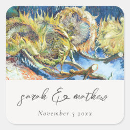 スクリプ素朴トブルーイエローサンフラワー結婚ズ スクエアシール