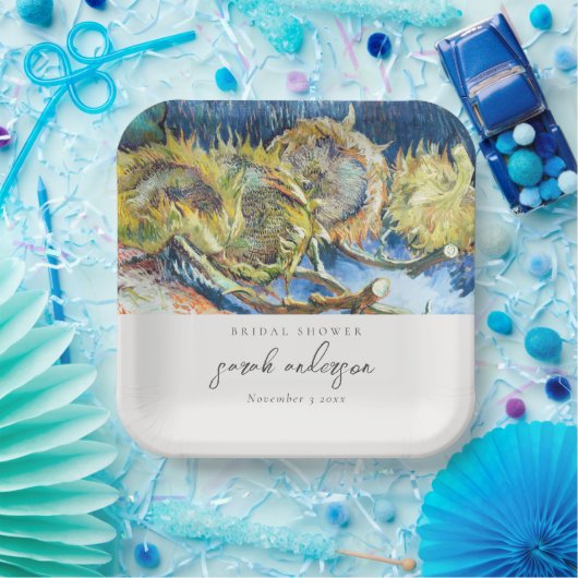 スクリプ素朴トブルーイエローヒマワリブライダルシャワー ペーパープレート (パーティー)