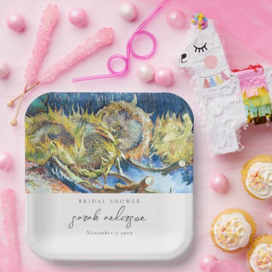 スクリプ素朴トブルーイエローヒマワリブライダルシャワー ペーパープレート (パーティー)