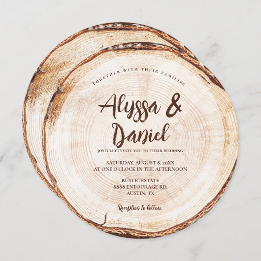 スクリプ素朴ト結婚のウッドカットのカスタム招待状 招待状 (正面/裏面)