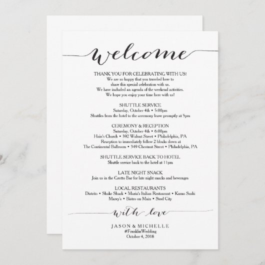 スクリプ素朴ト結婚の旅程 – 結婚へようこそ プログラム (正面/裏面)