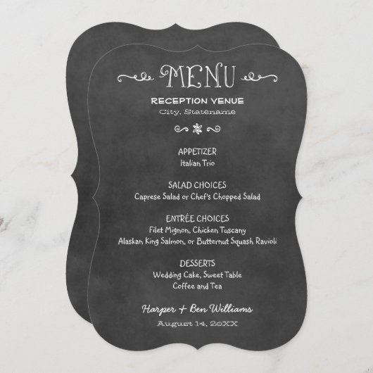 スクリプ素朴ト黒のチョーク結婚ボードの夕食 メニュー (正面/裏面)