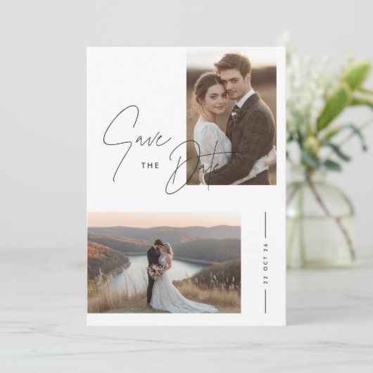 スクリプ素朴ト2フォトウェディング日付の保存 招待状 (スタンド正面)