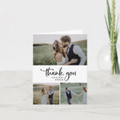 スクリプ素朴ト3フォトコラージュ折り結婚曲げ サンキューカード (正面)