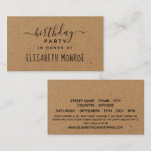 スクリプ素朴ト、カントリークラフト誕生日パーティーチケット エンクロージャーカード (正面/裏面)