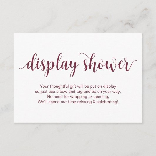 スクリプ素朴ト、バーガンディ色、ディスプレイシャワー エンクロージャーカード (正面)