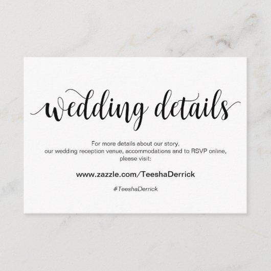 スクリプ素朴ト、ブラック、の結婚詳細、ハッシュタグ エンクロージャーカード (正面)