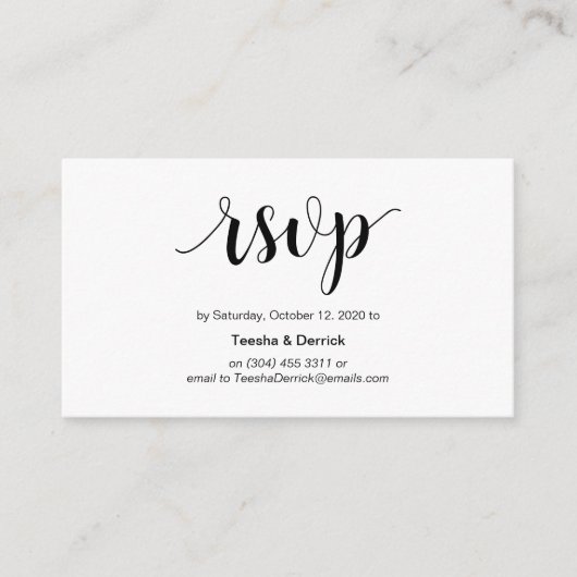 スクリプ素朴ト、ブラック、ウェディングRSVP エンクロージャーカード (正面)