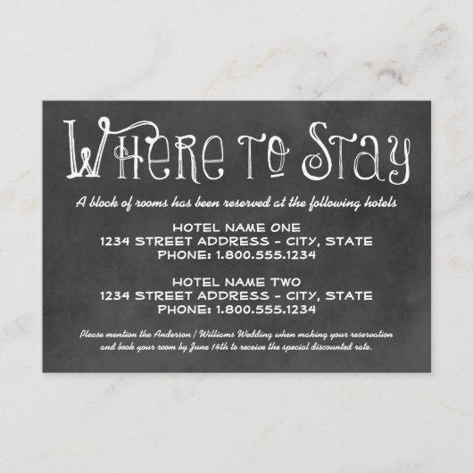 スクリプ素朴トChalkboardのホ結婚テルブラック エンクロージャーカード (正面)