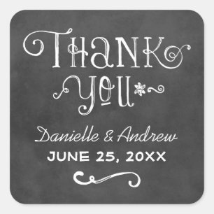 スクリプ素朴トChalkboard結婚's Thank You Black スクエアシール